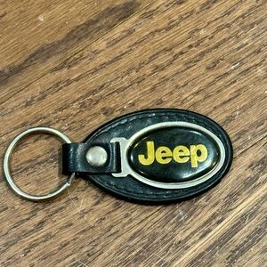 Jeep Oval Black Leather Key Chain with Metal Logo Insert